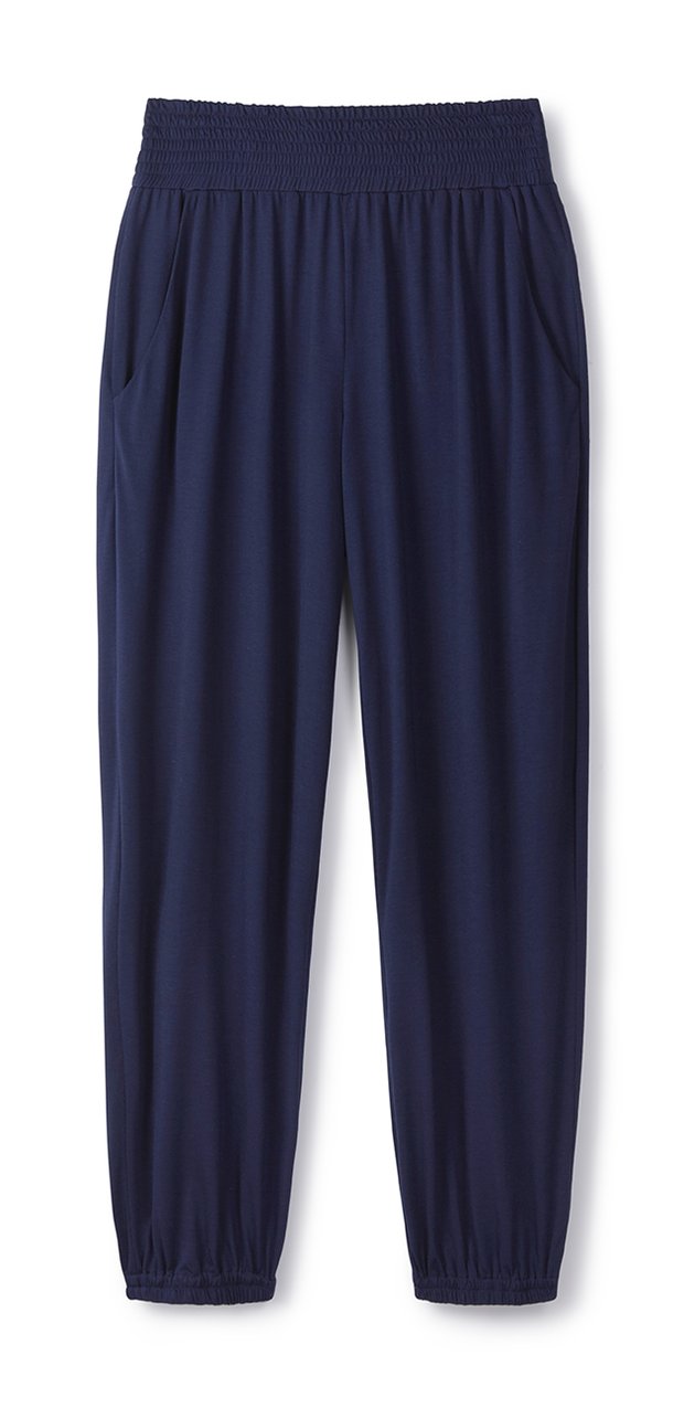 navy-shirred-track-pants-cucumber-clothing-luxury-performance-clothing