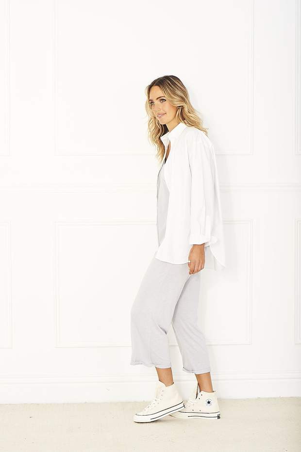 Cropped PJ Bottoms in Silver